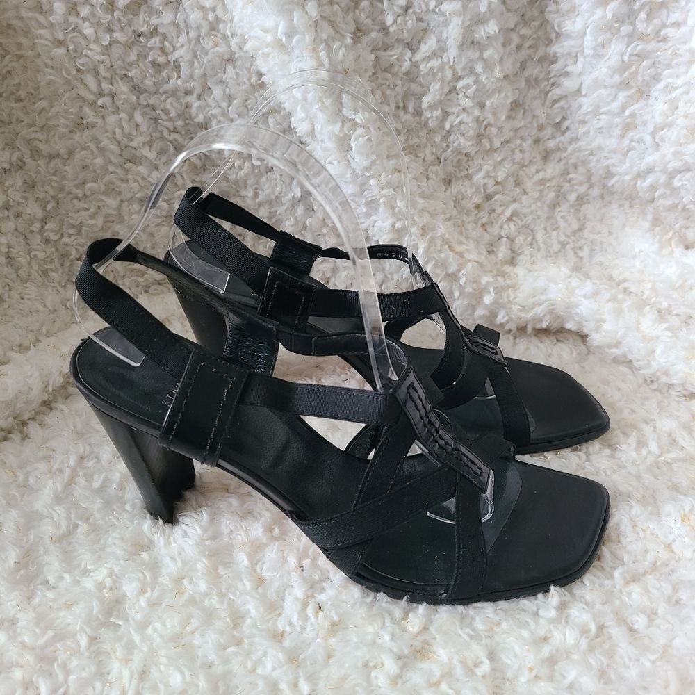 Stuart Weitzman Y2k Square Toe Strappy Heeled Sandals Sz 9.5